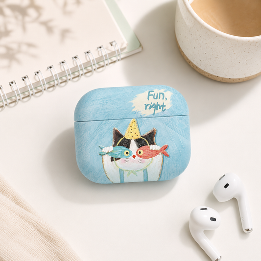Sky Blue Party Cat AirPods Case product image