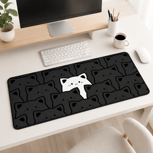 Black Cat Crowd Large Desk Mat β Non-Slip Extended Mouse Pad