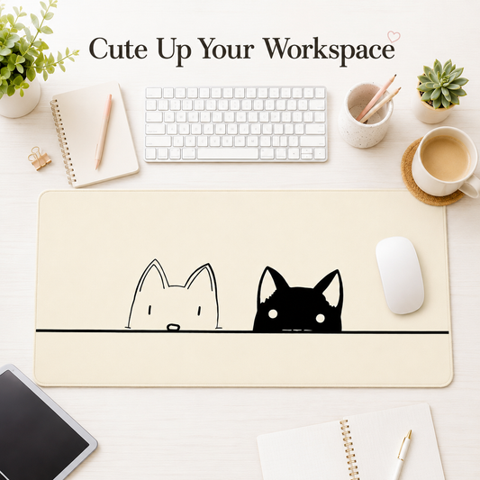 Peeking Cats Large Desk Mat – Non-Slip Extended Mouse Pad
