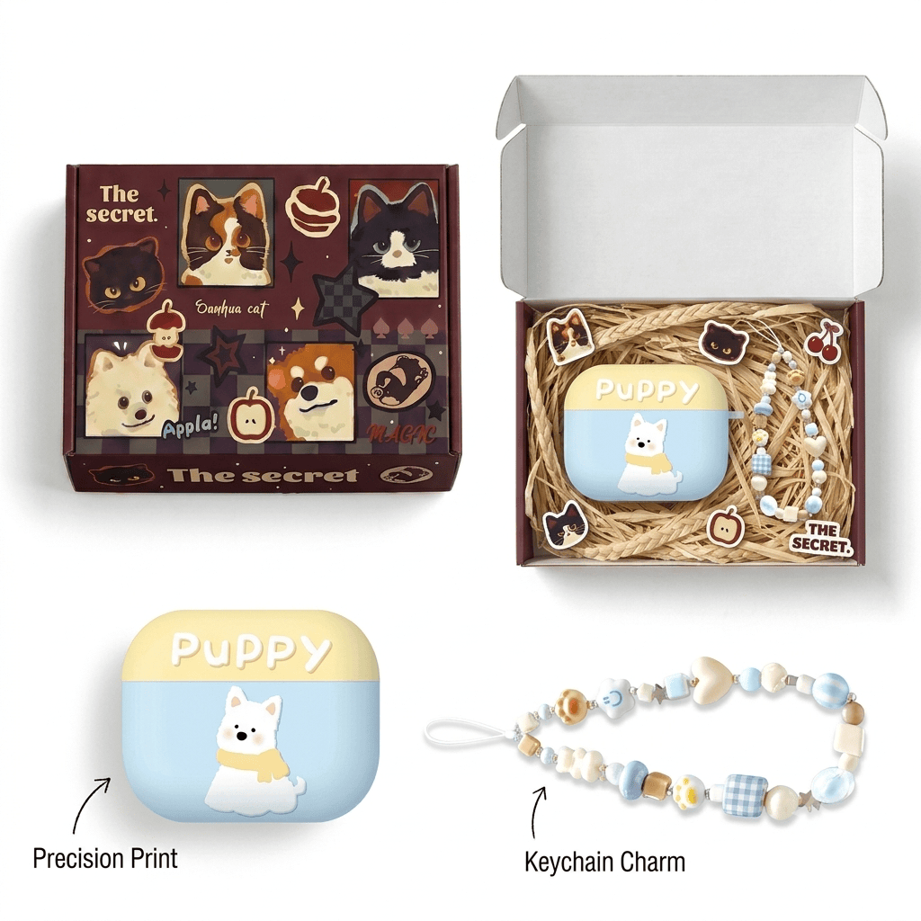 Pastel Puppy Print AirPods Case β Soft-Touch Everyday Carry for Cozy Lifestyles