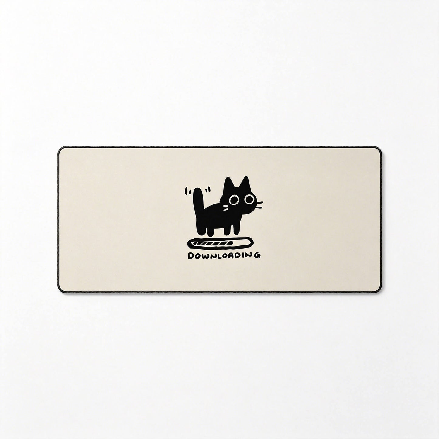 Black Cat Downloading Large Desk Mat – Cute Non-Slip Mouse Pad
