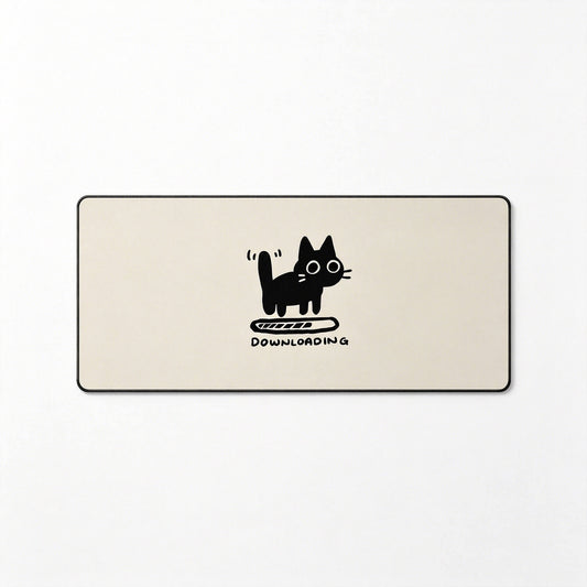 Black Cat Downloading Large Desk Mat – Cute Non-Slip Mouse Pad