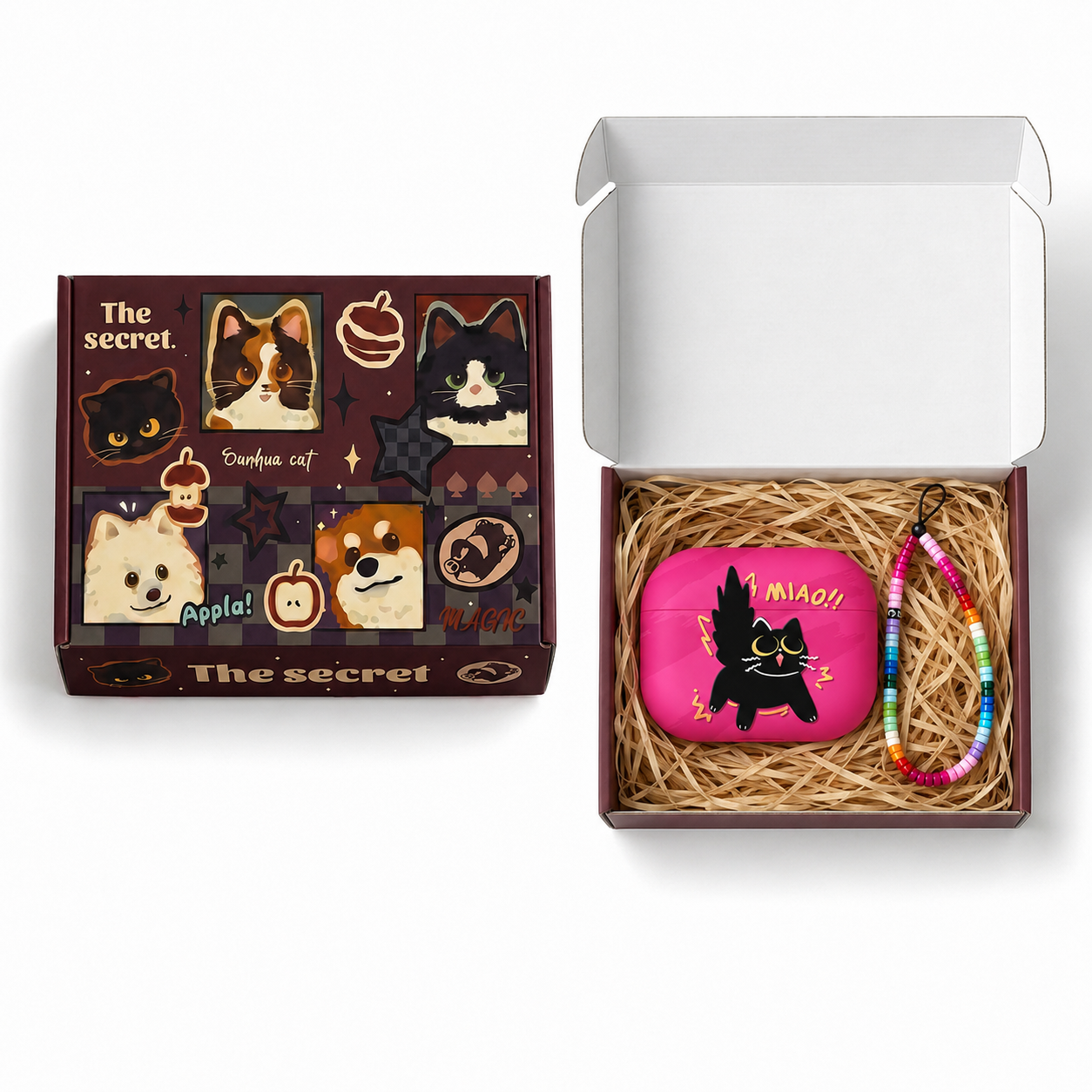 Hot Pink Cute Cat AirPods Case product image