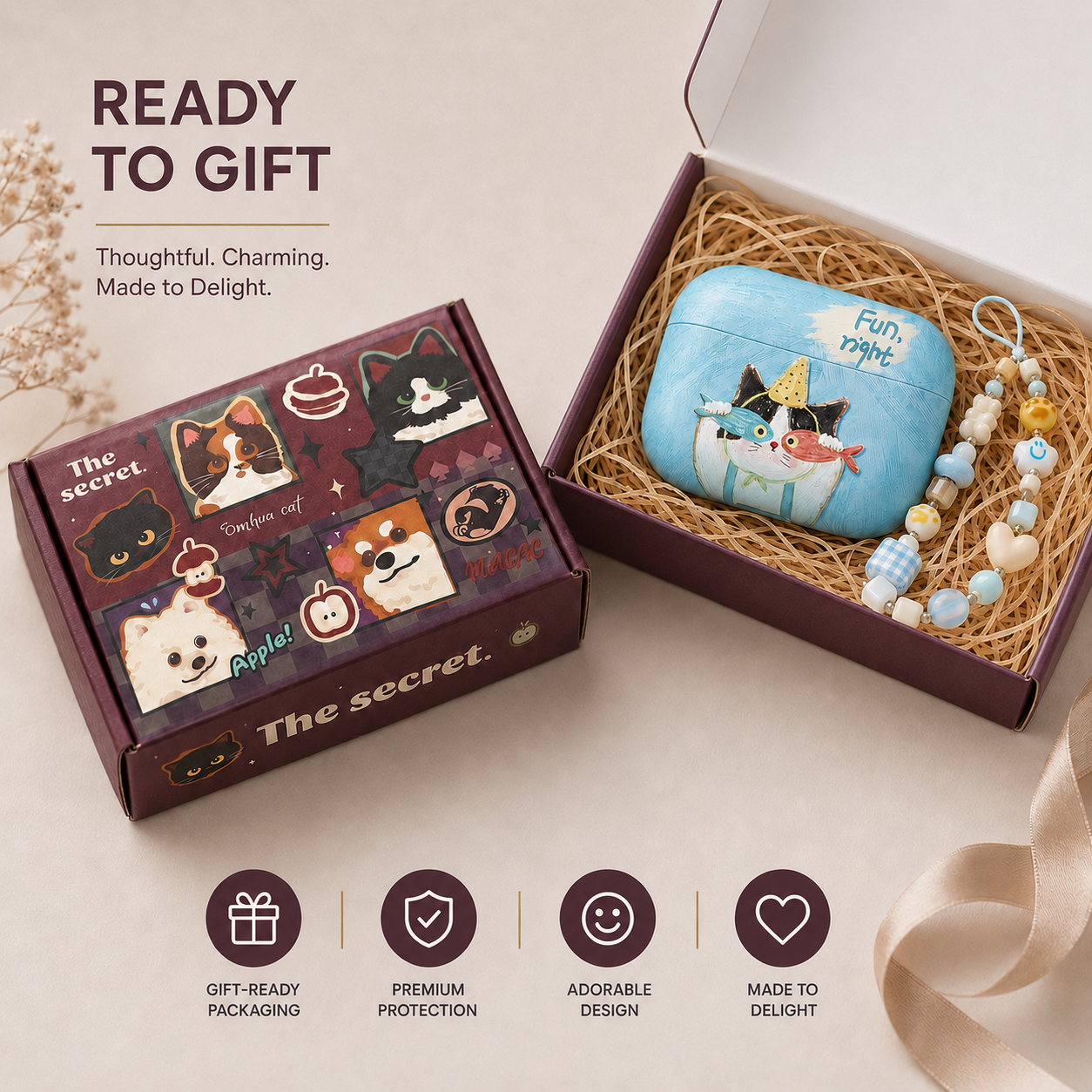 Sky Blue Party Cat AirPods Case product image
