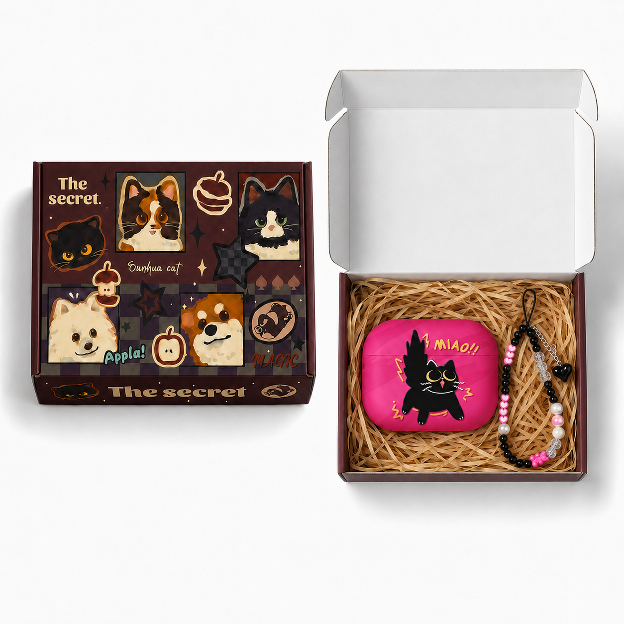 Hot Pink Cute Cat AirPods Case product image