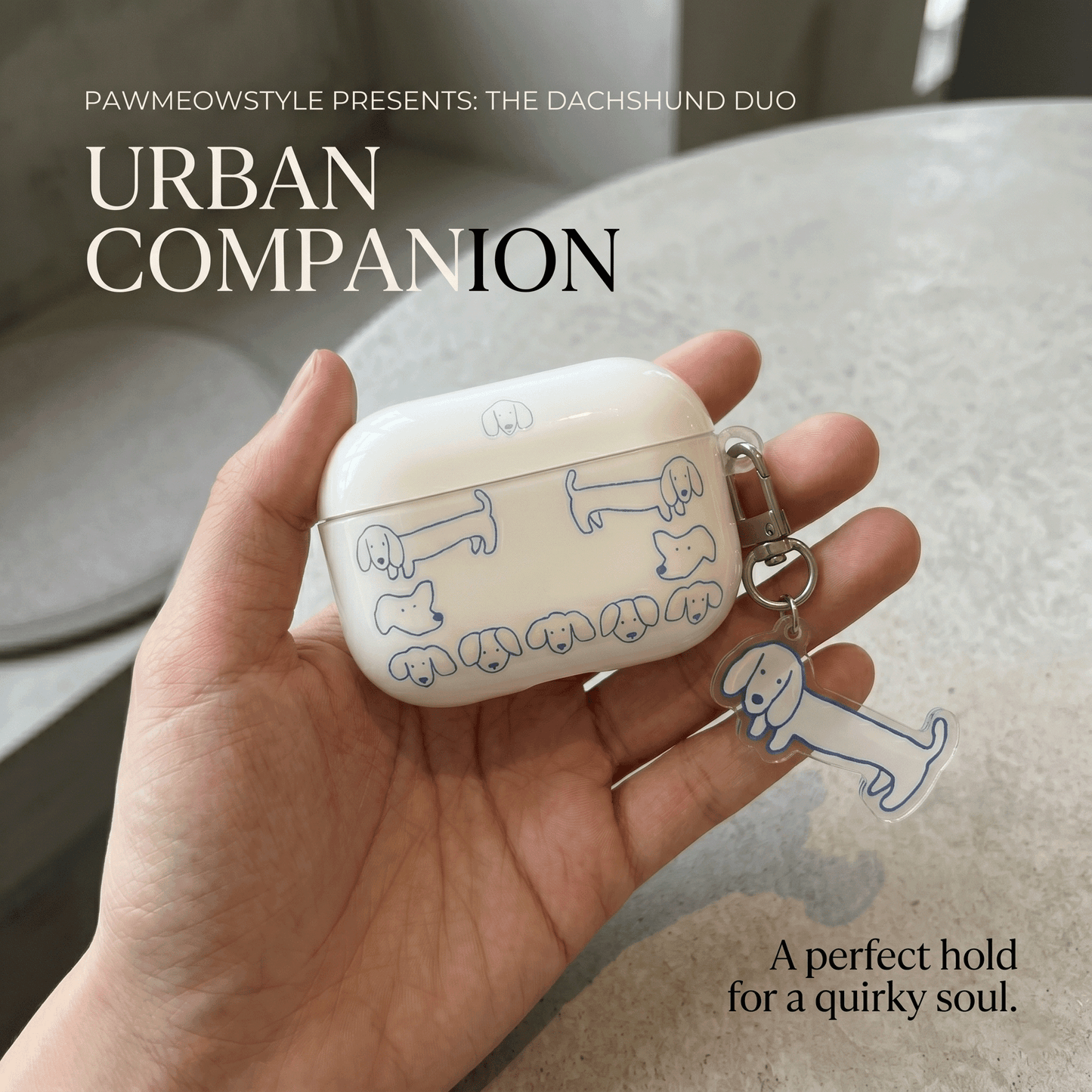 Cute Blue Dachshund AirPods Case with Puppy Keychain – Everyday Carry or Perfect Gift