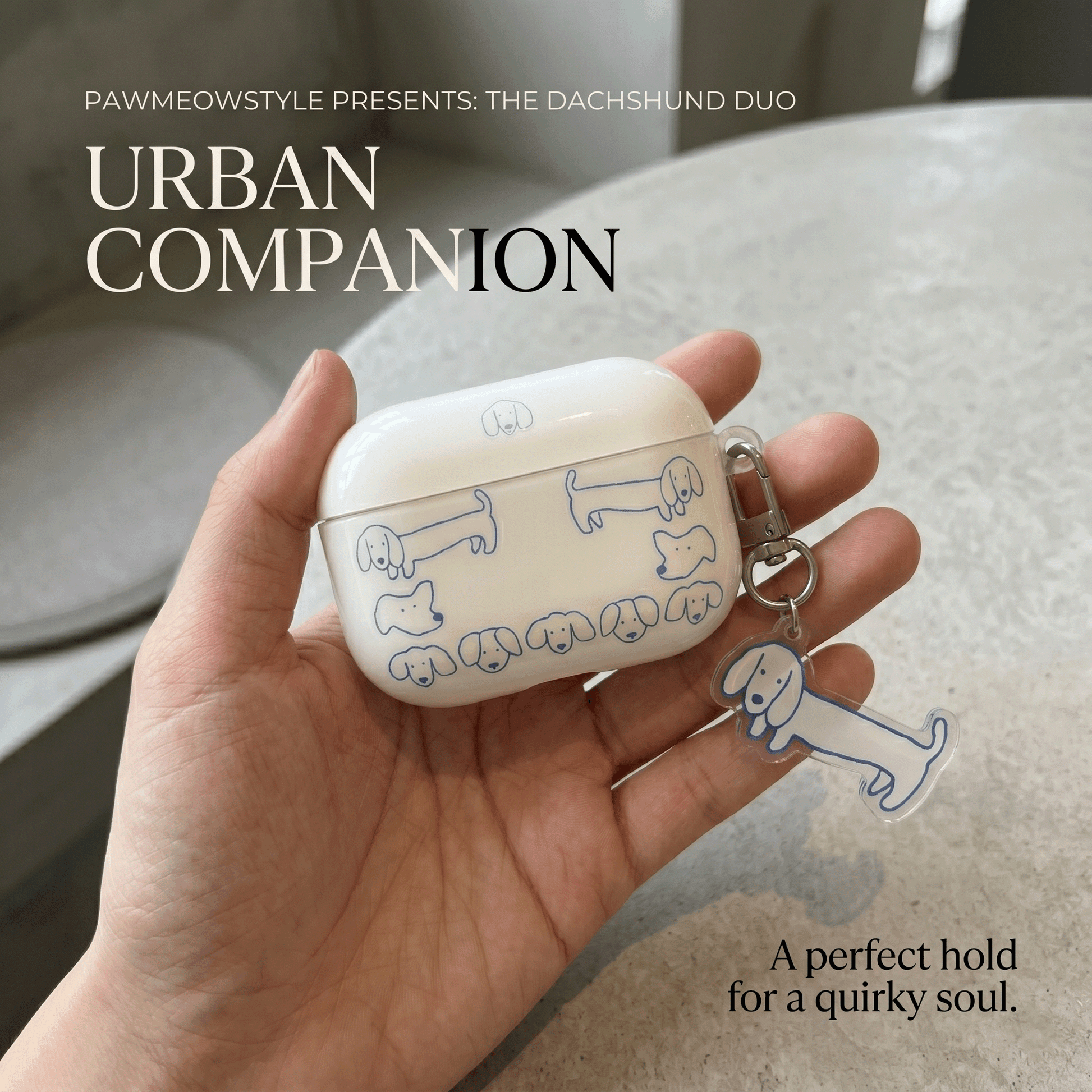 Cute Blue Dachshund AirPods Case with Puppy Keychain – Everyday Carry or Perfect Gift