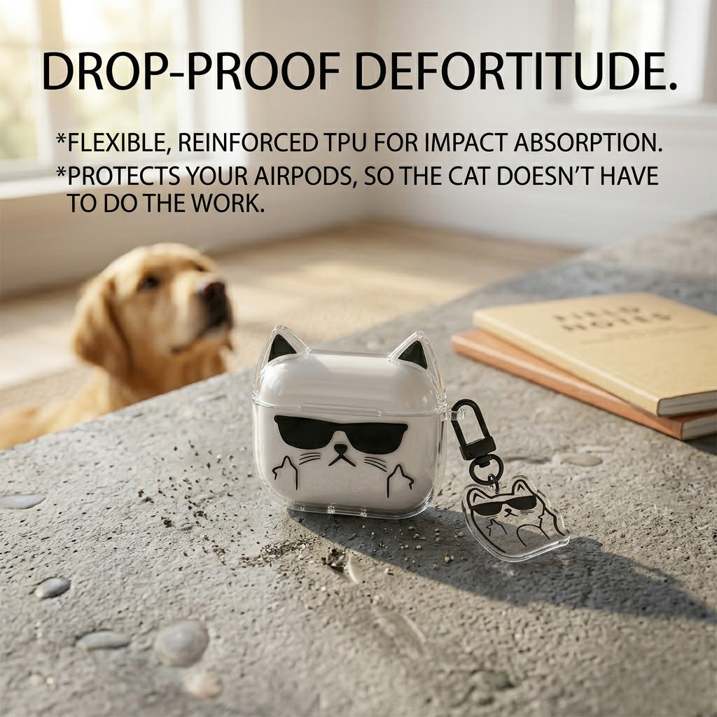 Cool Cat Ear AirPods Case with Sunglasses Keychain product image