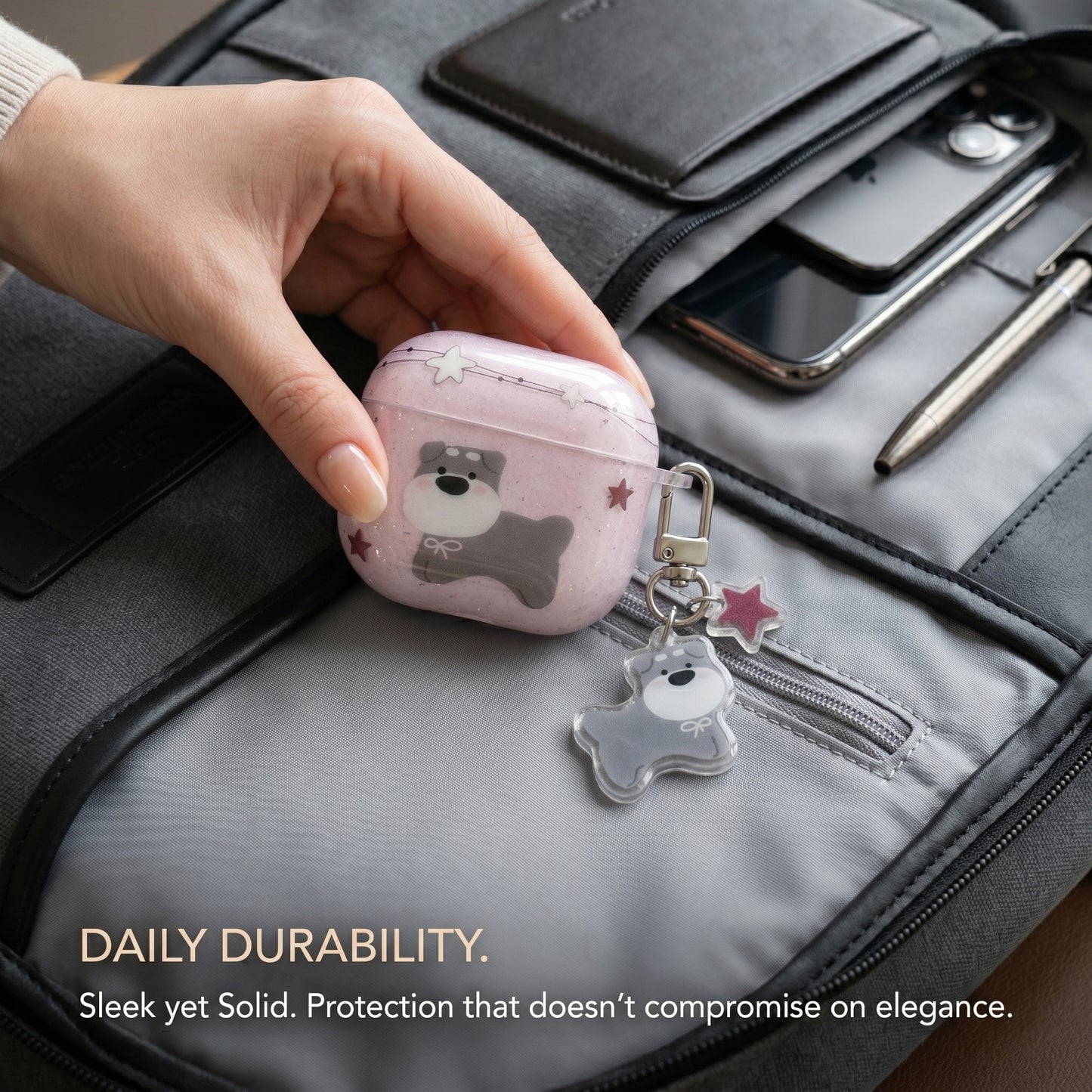 Cute Pink Dog AirPods Case with Detachable Dog Keychain – Everyday Carry or Perfect Gift
