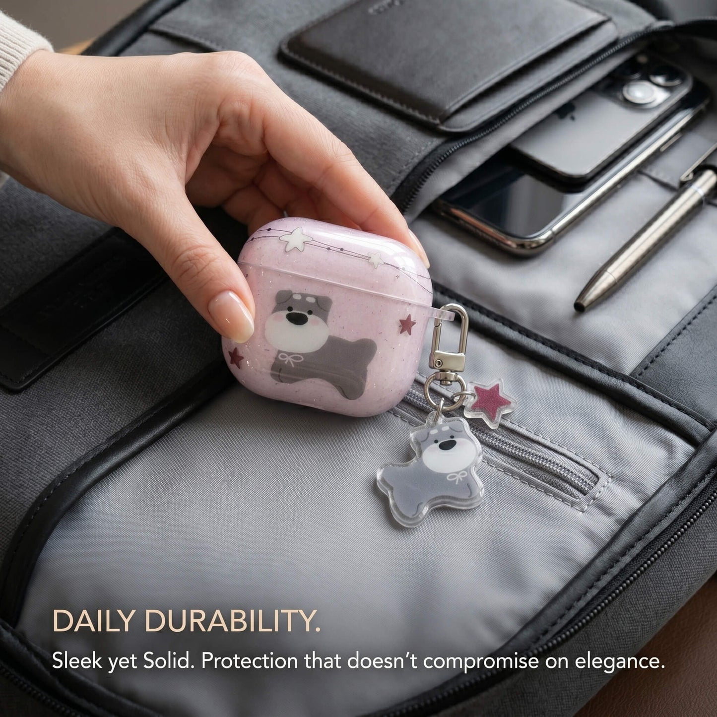 Cute Pink Dog AirPods Case with Detachable Dog Keychain – Everyday Carry or Perfect Gift