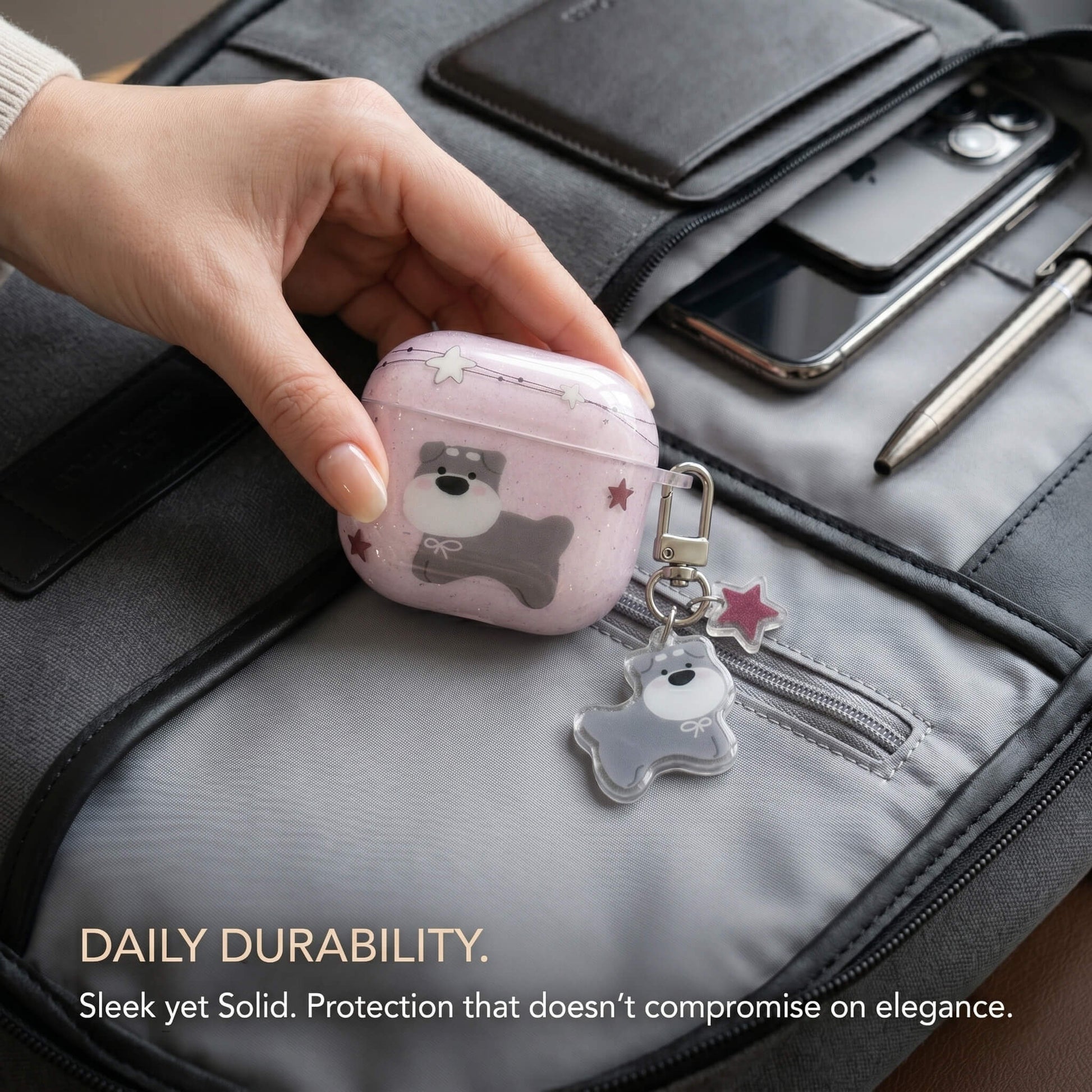 Cute Pink Dog AirPods Case with Detachable Dog Keychain – Everyday Carry or Perfect Gift