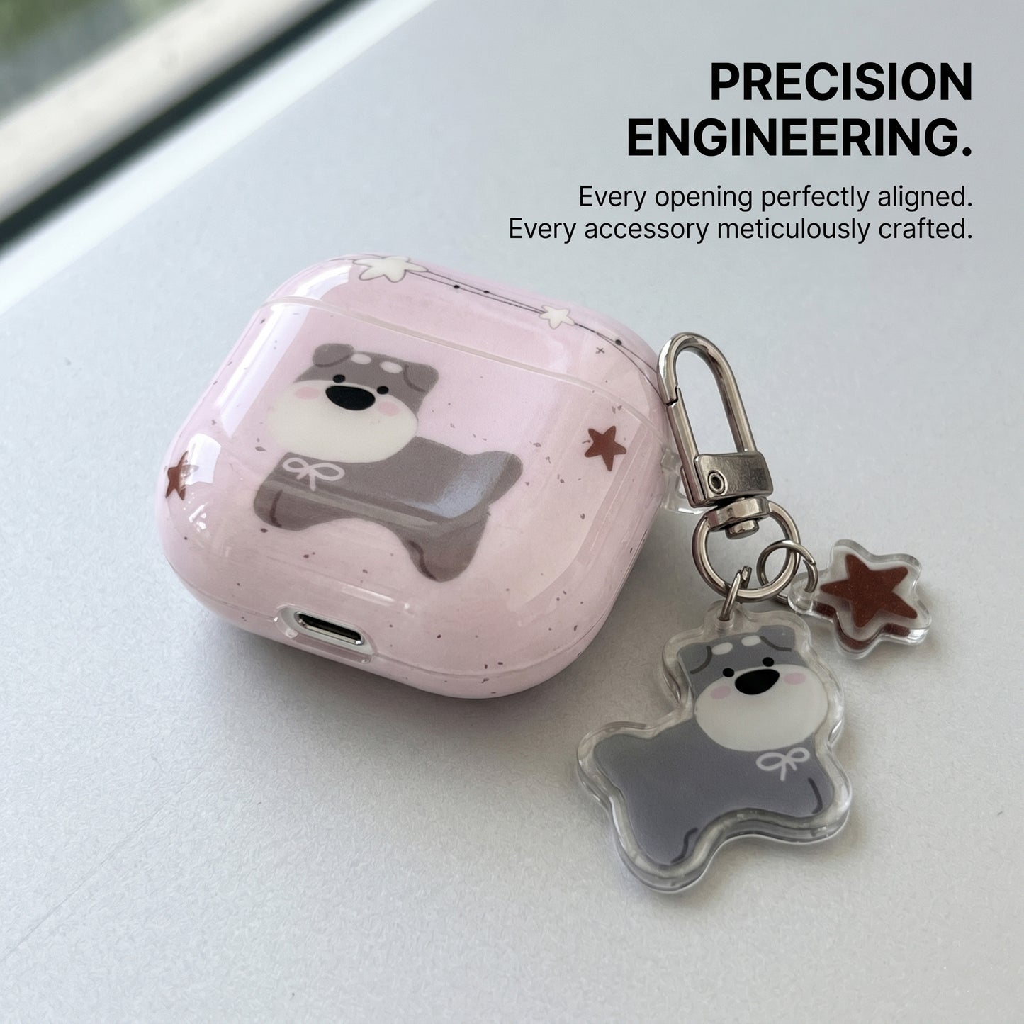 Cute Pink Dog AirPods Case with Detachable Dog Keychain – Everyday Carry or Perfect Gift
