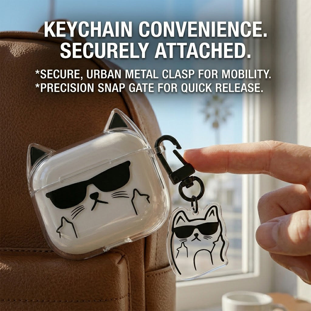 Cool Cat Ear AirPods Case with Sunglasses Keychain product image