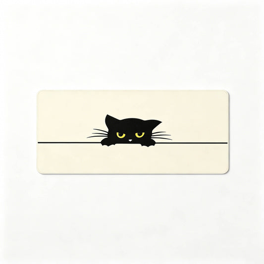Peeking Black Cat Large Desk Mat – Non-Slip Extended Mouse Pad