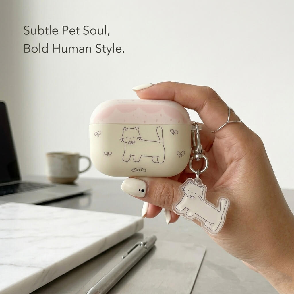 Bow Cat AirPods Case with Detachable Keychain – Subtle Pet Soul, Bold Human Style
