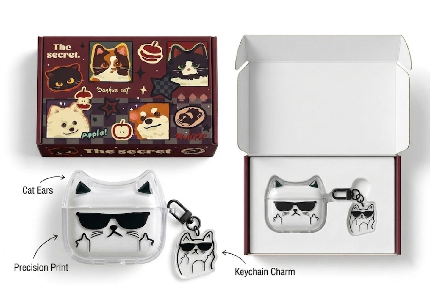 Cool Cat Ear AirPods Case with Sunglasses Keychain product image