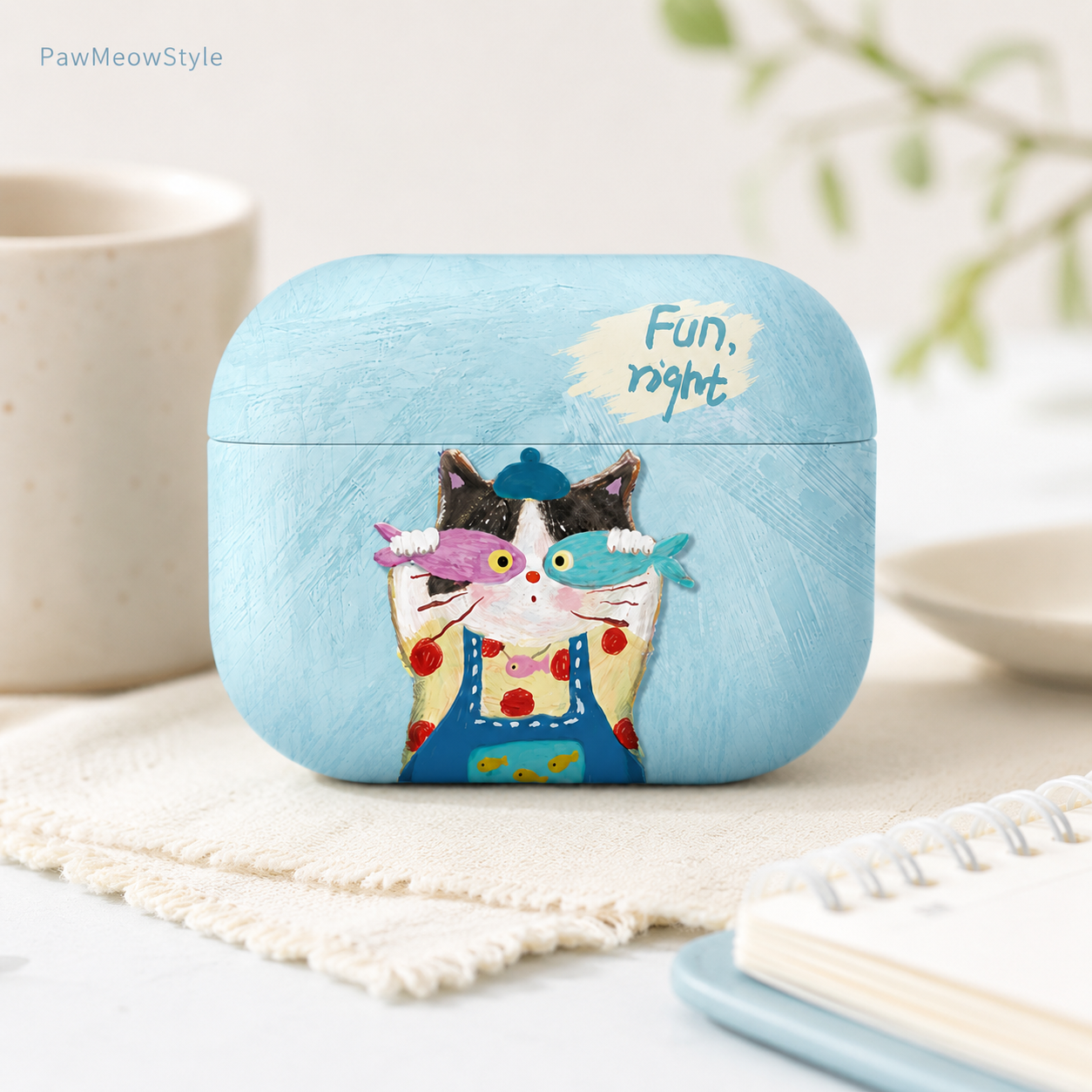 Sky Blue Fun Cat AirPods Case product image