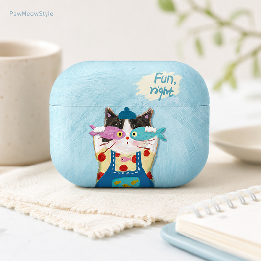 Sky Blue Fun Cat AirPods Case product image