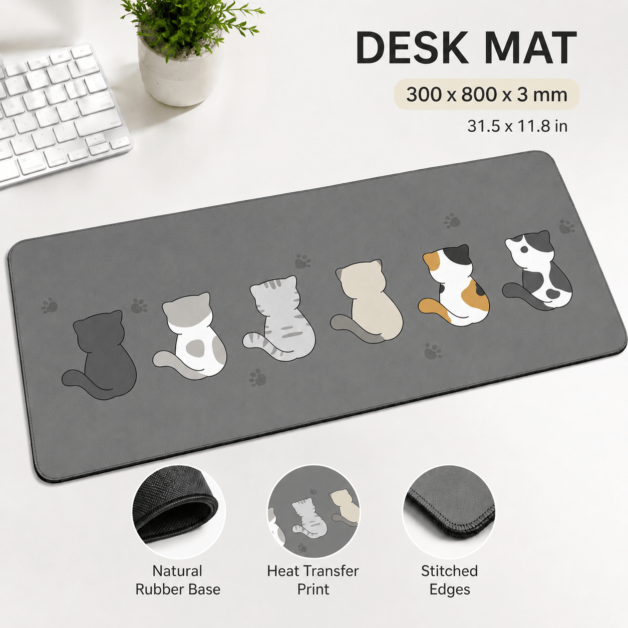 Cute Cats Large Desk Mat – Non-Slip Cat Mouse Pad for Work, Study & Gaming