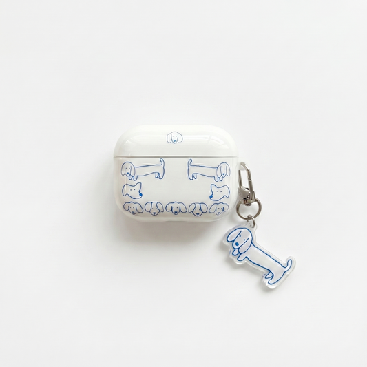 Cute Blue Dachshund AirPods Case with Puppy Keychain – Everyday Carry or Perfect Gift