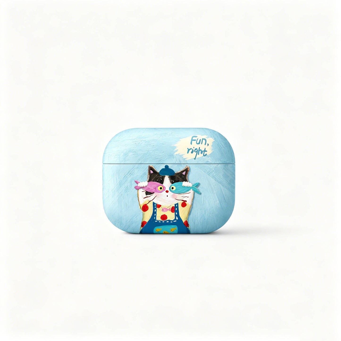 Sky Blue Fun Cat AirPods Case – Artistic Everyday Carry & Cute Gift