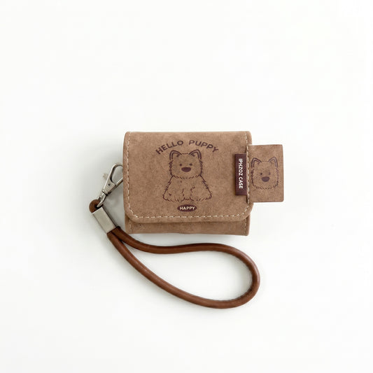 Hello Puppy PU Leather AirPods Case with Wrist Strap – Everyday Carry or Perfect Gift