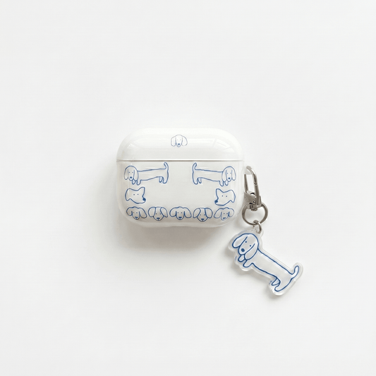Cute Blue Dachshund AirPods Case with Puppy Keychain – Everyday Carry or Perfect Gift