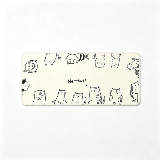 Cute Line-Art Cats Large Desk Mat – Non-Slip Extended Mouse Pad