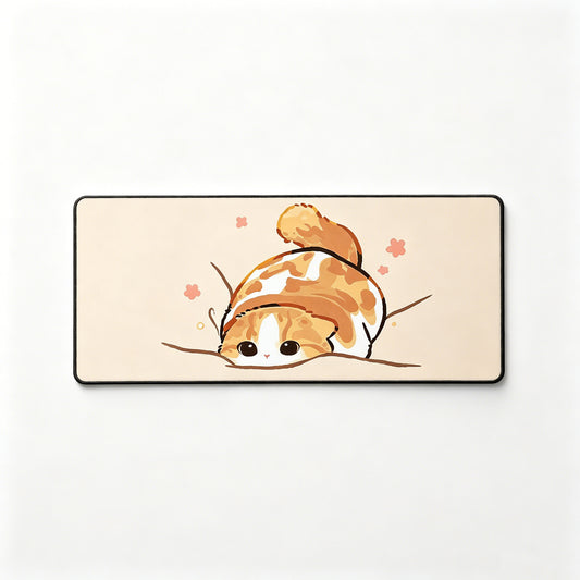 Cozy Orange Cat Large Desk Mat – Non-Slip Extended Mouse Pad