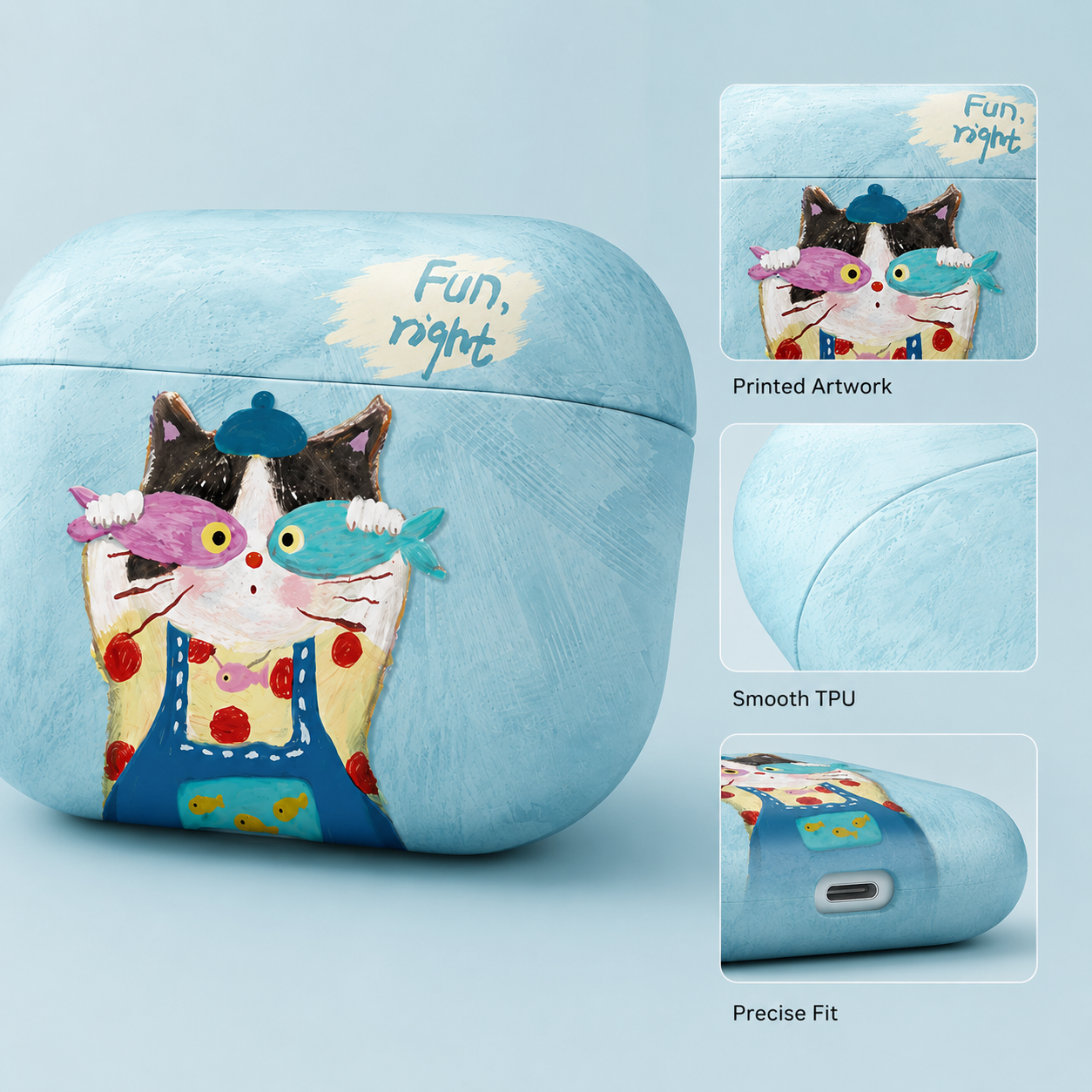 Sky Blue Fun Cat AirPods Case product image