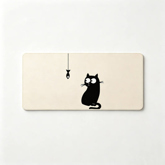 Black Cat & Little Fish Large Desk Mat – Non-Slip Extended Mouse Pad