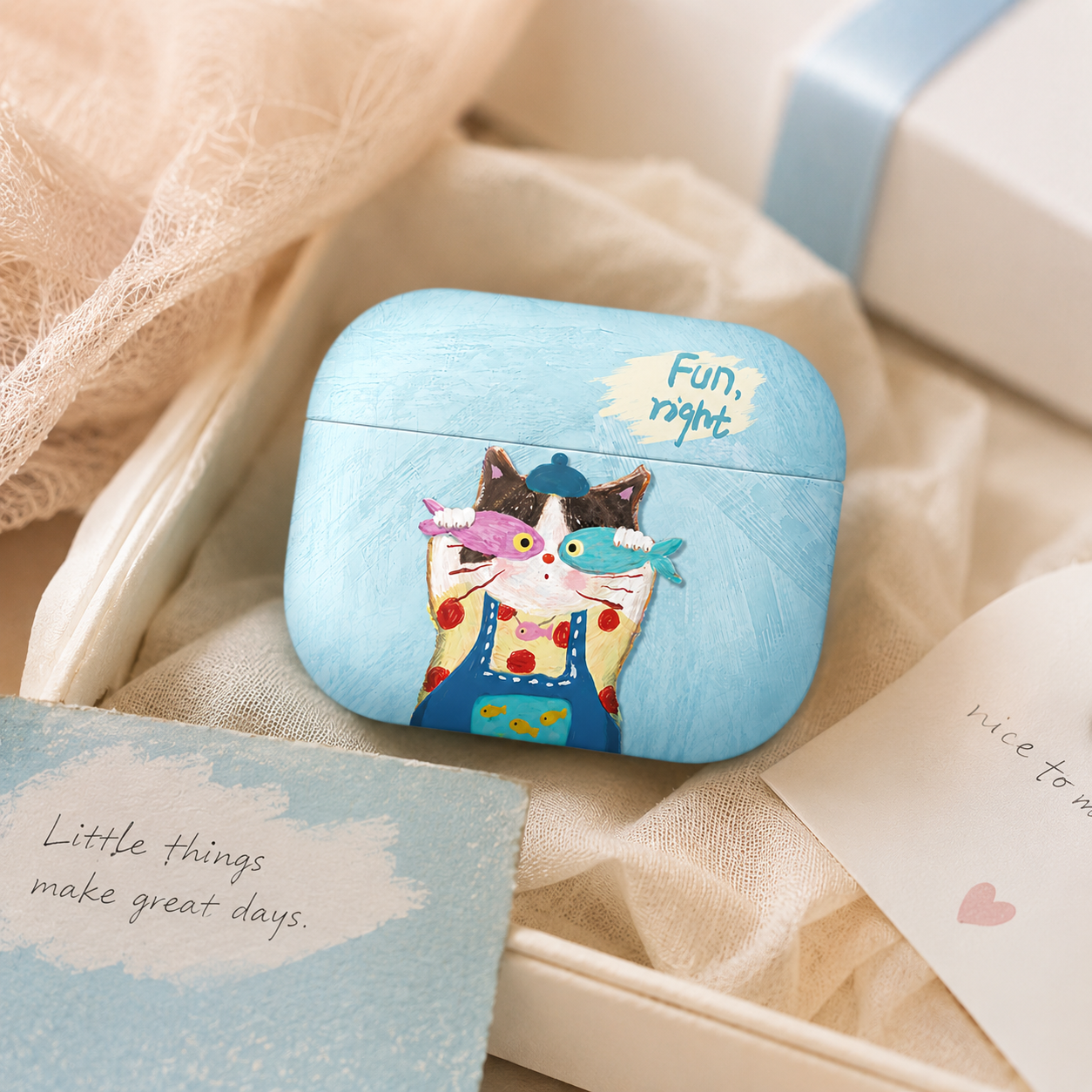 Sky Blue Fun Cat AirPods Case product image