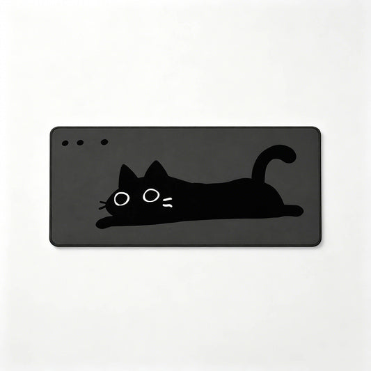 Minimal Black Cat Large Desk Mat – Non-Slip Extended Mouse Pad