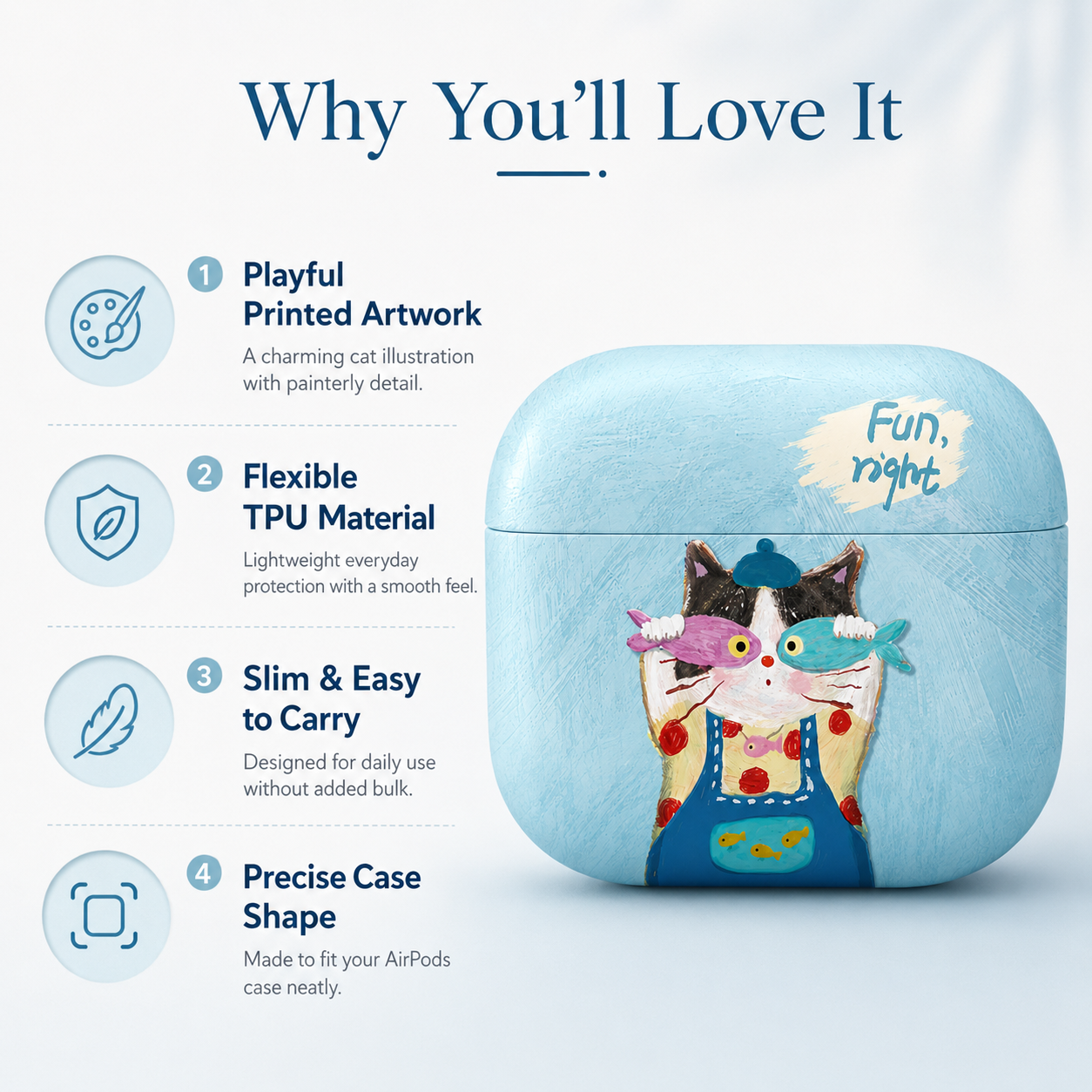Sky Blue Fun Cat AirPods Case product image