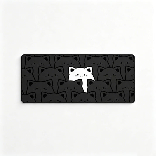 Black Cat Crowd Large Desk Mat – Non-Slip Extended Mouse Pad