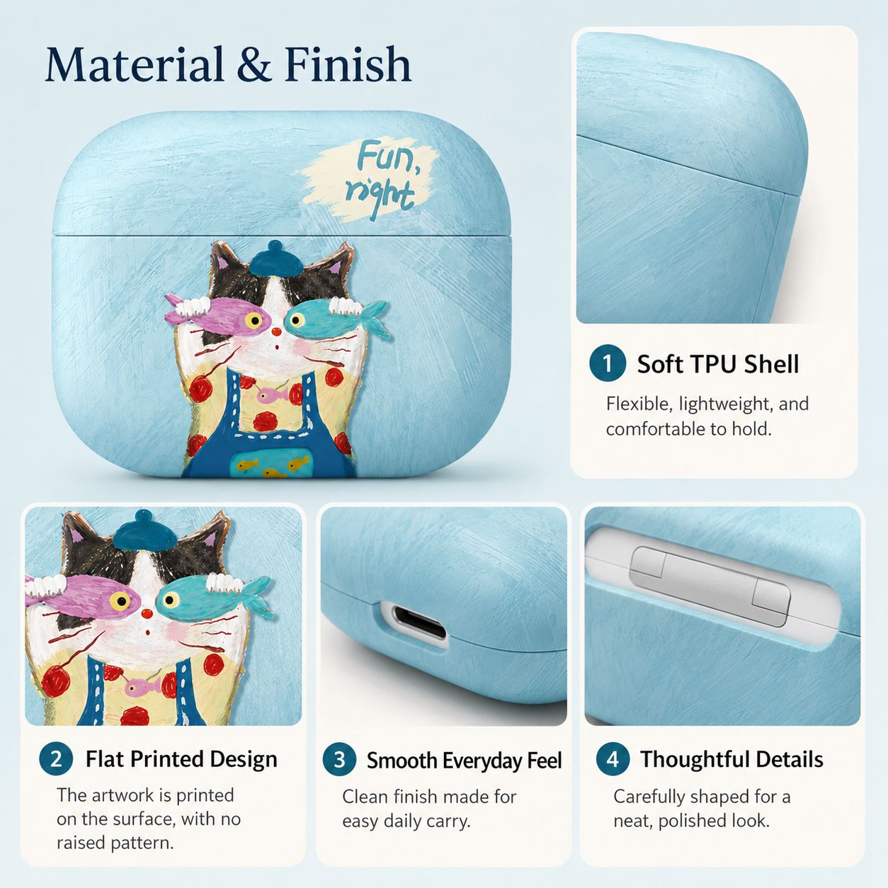 Sky Blue Fun Cat AirPods Case product image