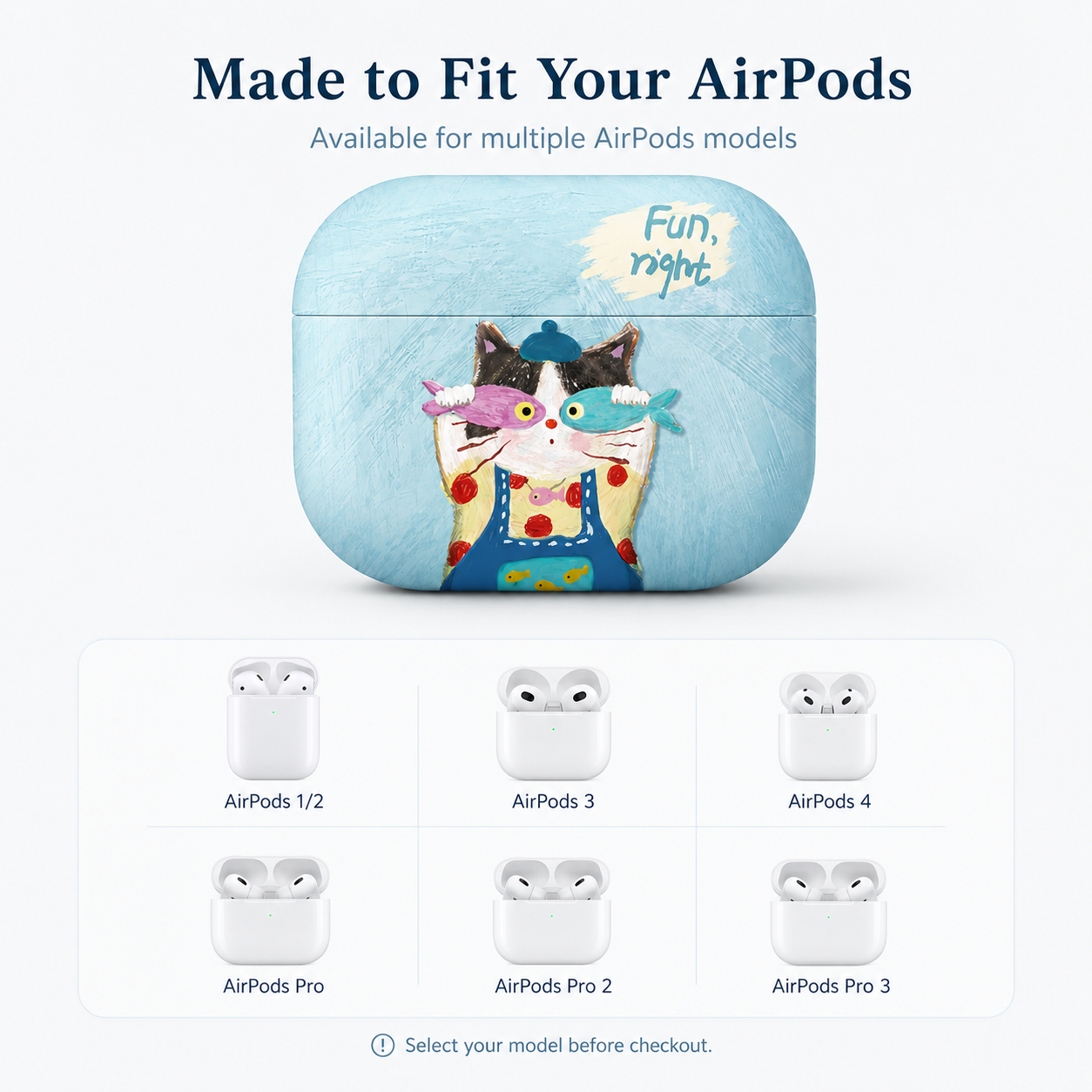 Sky Blue Fun Cat AirPods Case product image