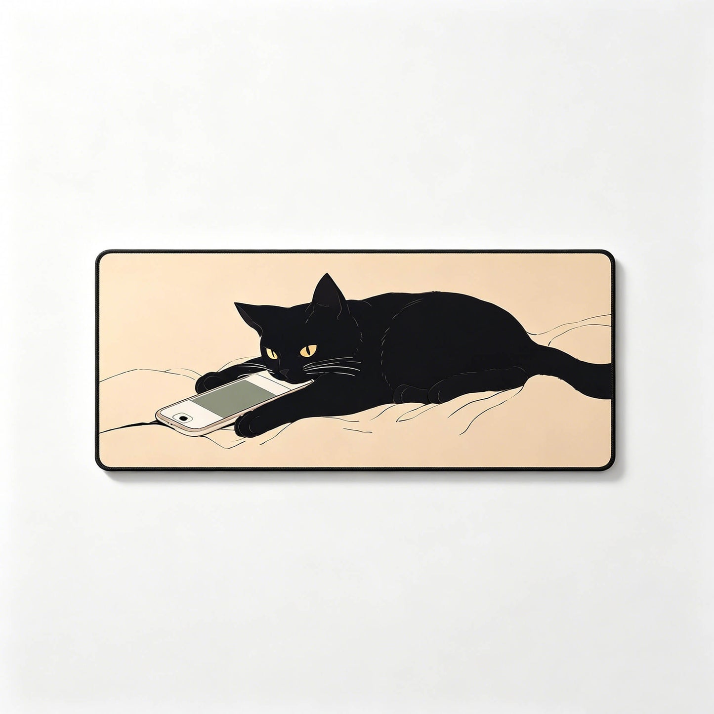 Black Cat Scroll Break Large Desk Mat – Non-Slip Extended Mouse Pad