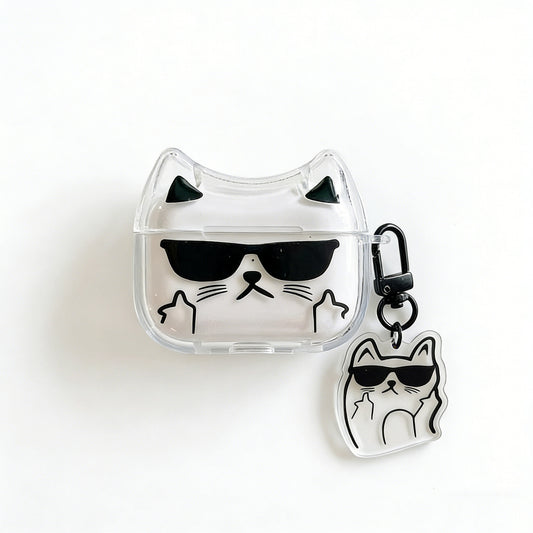 Cool Cat Ear AirPods Case with Sunglasses Keychain – Shockproof Urban Style