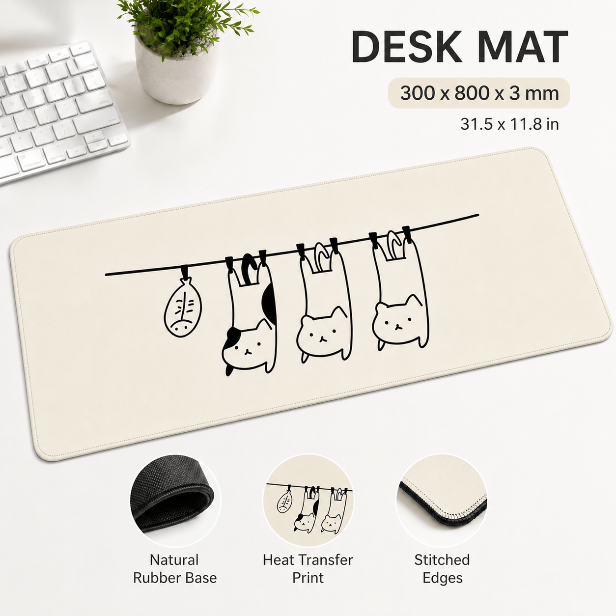 Hanging Cats Large Desk Mat – Non-Slip Extended Mouse Pad
