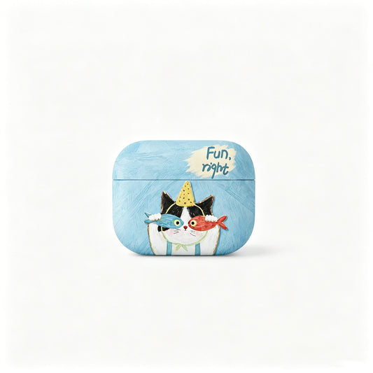 Sky Blue Party Cat AirPods Case product image