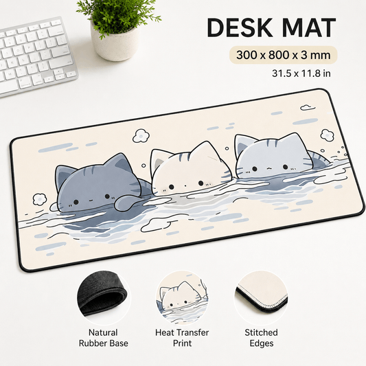 Cute Floating Cats Large Desk Mat – Non-Slip Cat Mouse Pad for Work, Study & Gaming