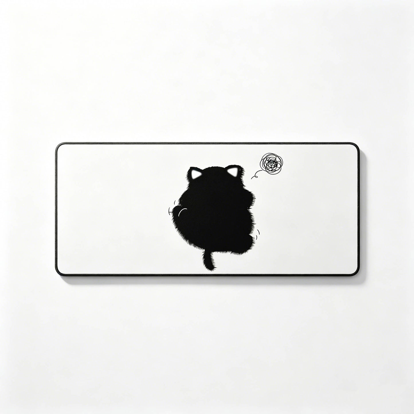Fluffy Black Cat Large Desk Mat – Non-Slip Extended Mouse Pad for Cozy Desks