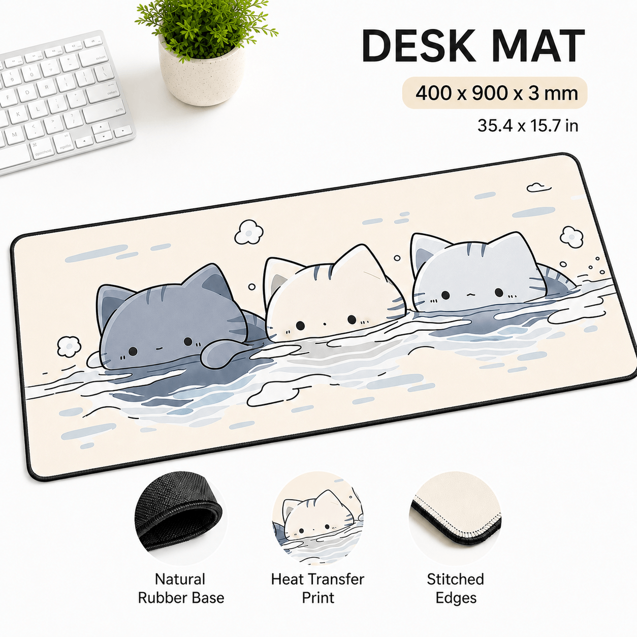 Cute Floating Cats Large Desk Mat – Non-Slip Cat Mouse Pad for Work, Study & Gaming