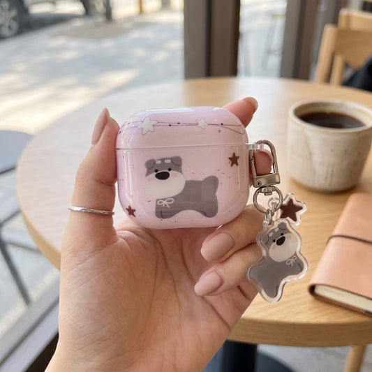 Cute Pink Dog AirPods Case with Detachable Dog Keychain – Everyday Carry or Perfect Gift