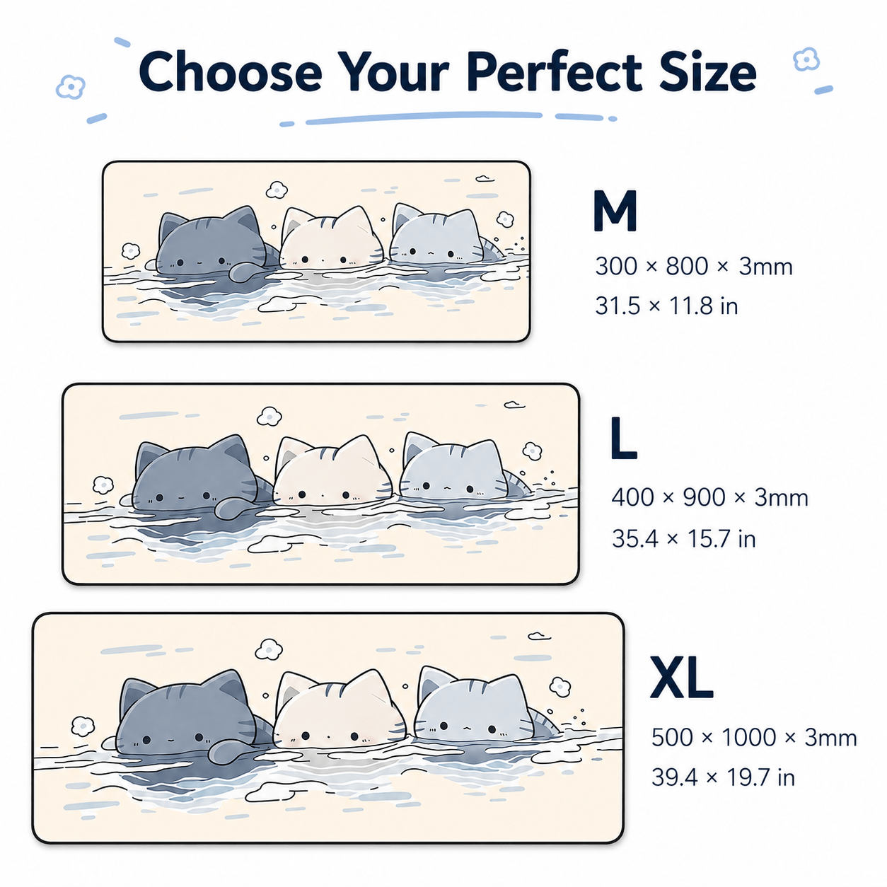 Cute Floating Cats Large Desk Mat – Non-Slip Cat Mouse Pad for Work, Study & Gaming
