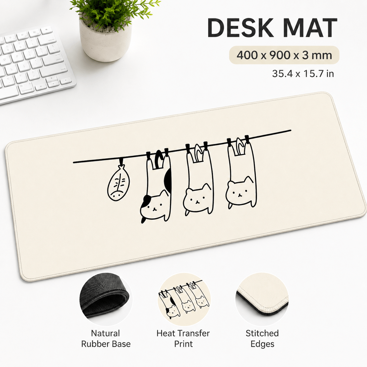 Hanging Cats Large Desk Mat – Non-Slip Extended Mouse Pad