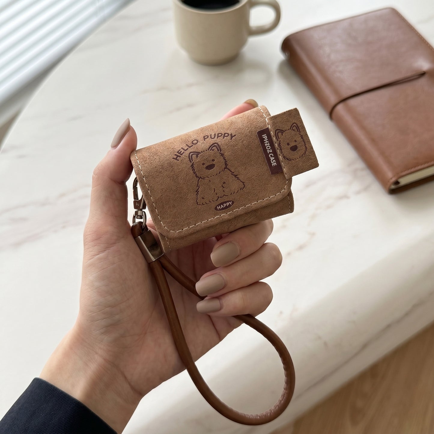Hello Puppy PU Leather AirPods Case with Wrist Strap – Everyday Carry or Perfect Gift