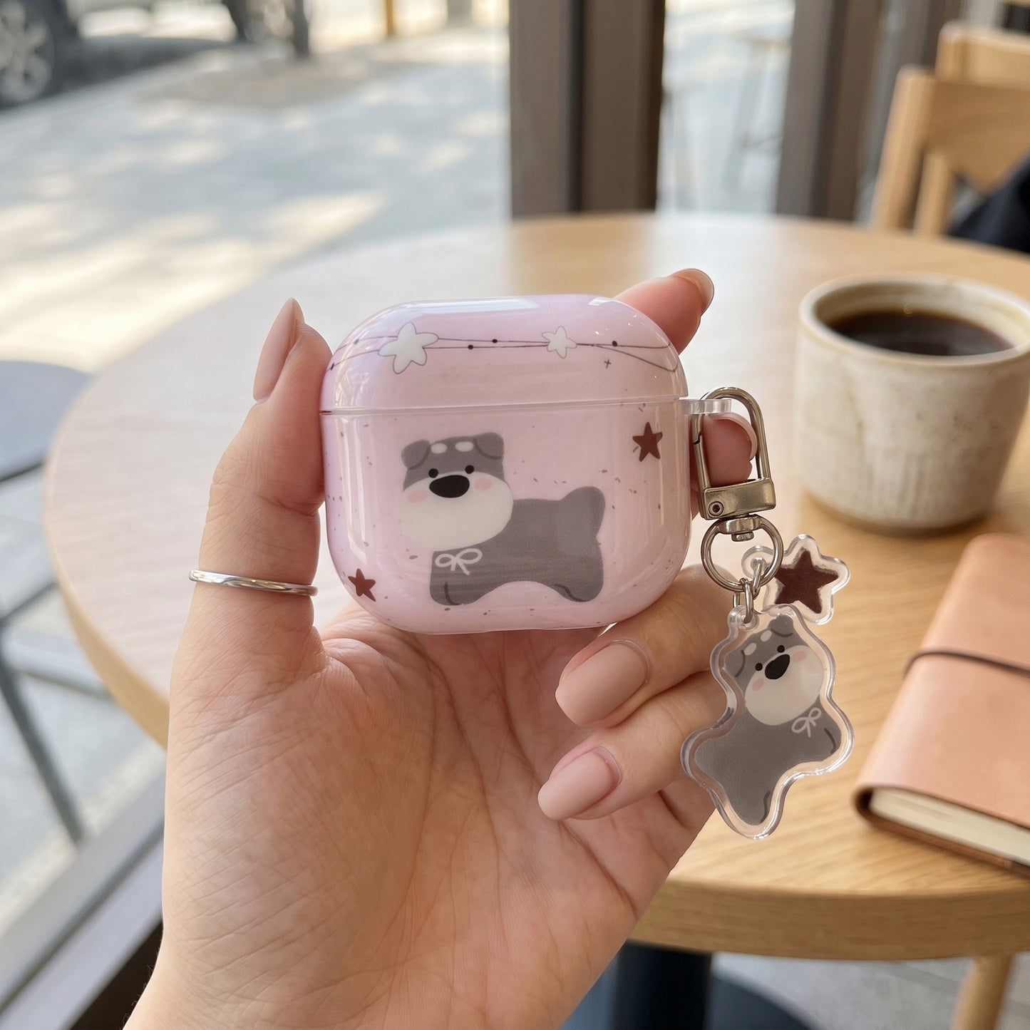 Cute Pink Dog AirPods Case with Detachable Dog Keychain – Everyday Carry or Perfect Gift