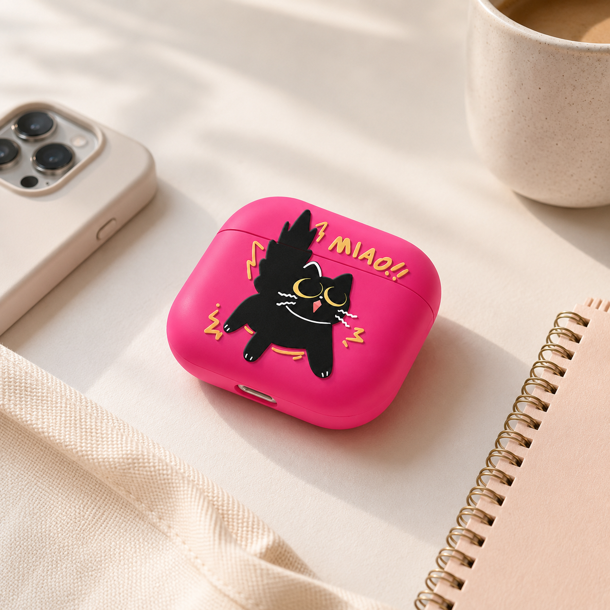 Hot Pink Cute Cat AirPods Case product image